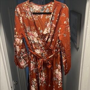 Floral Long Sleeve Dress in Rust Orange- size XL